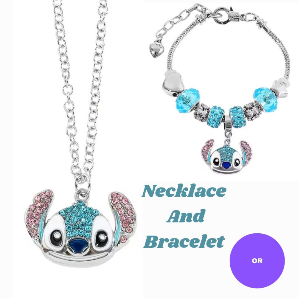 Stitch Rhinestone Bracelet and Necklace Set